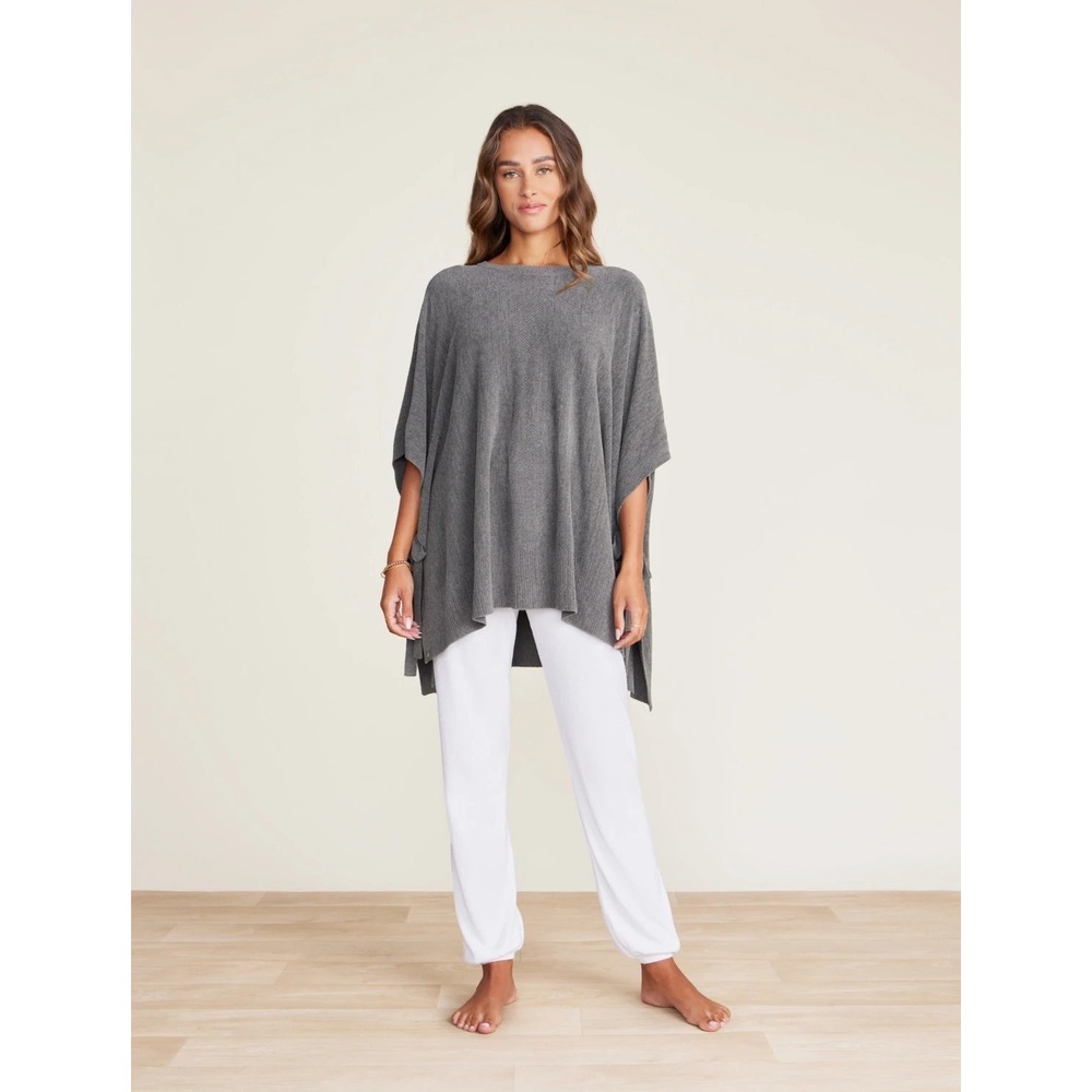 NWT Barefoot Dreams Cozychic Poncho Women's L/XL Gray Ultra Lite Ribbed‎
